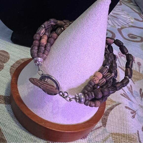 Silpada 925 Sterling Silver Palm Wood Beaded Multi Strand Toggle Bracelet - Picture 4 of 10